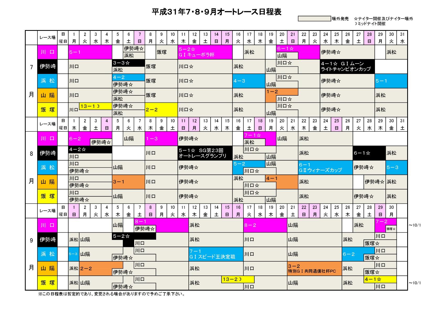 開催日程 19年4月 9月 が決定しました ニュース オートレースオフィシャルサイト