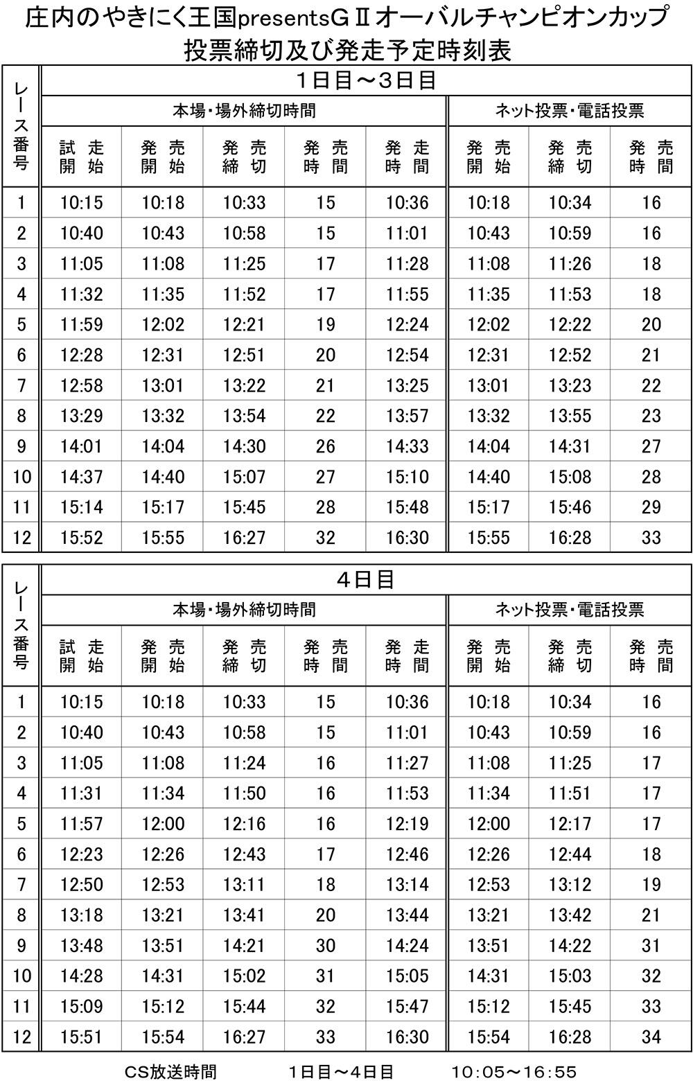 発走予定時刻表