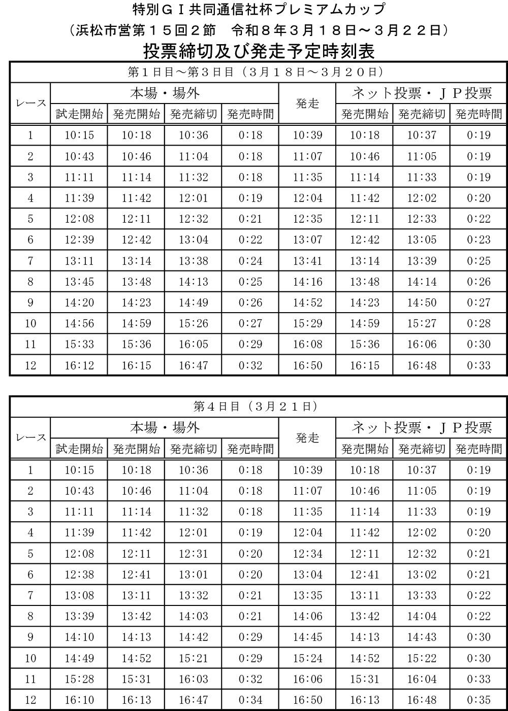 発走予定時刻表