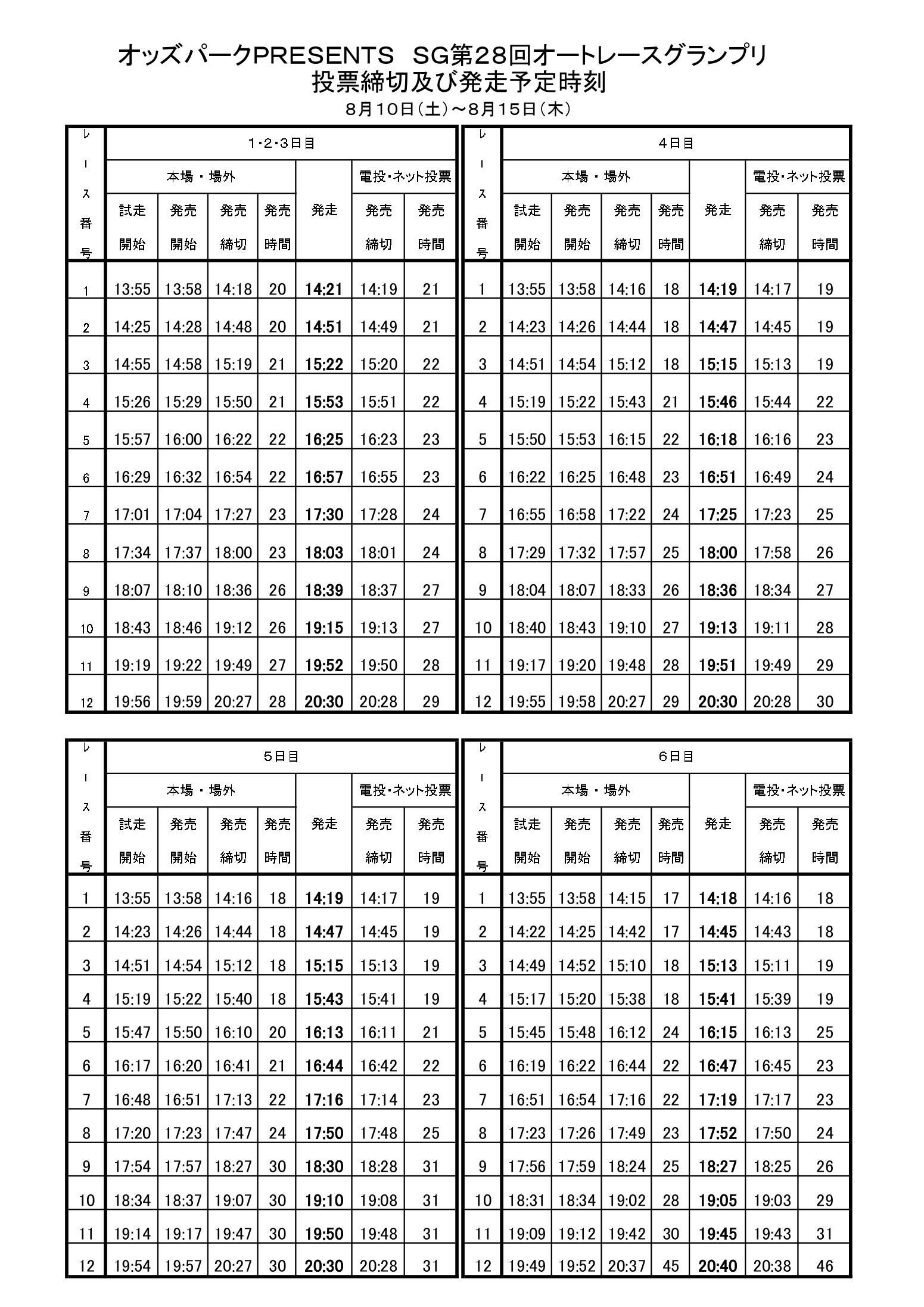 発走予定時刻表