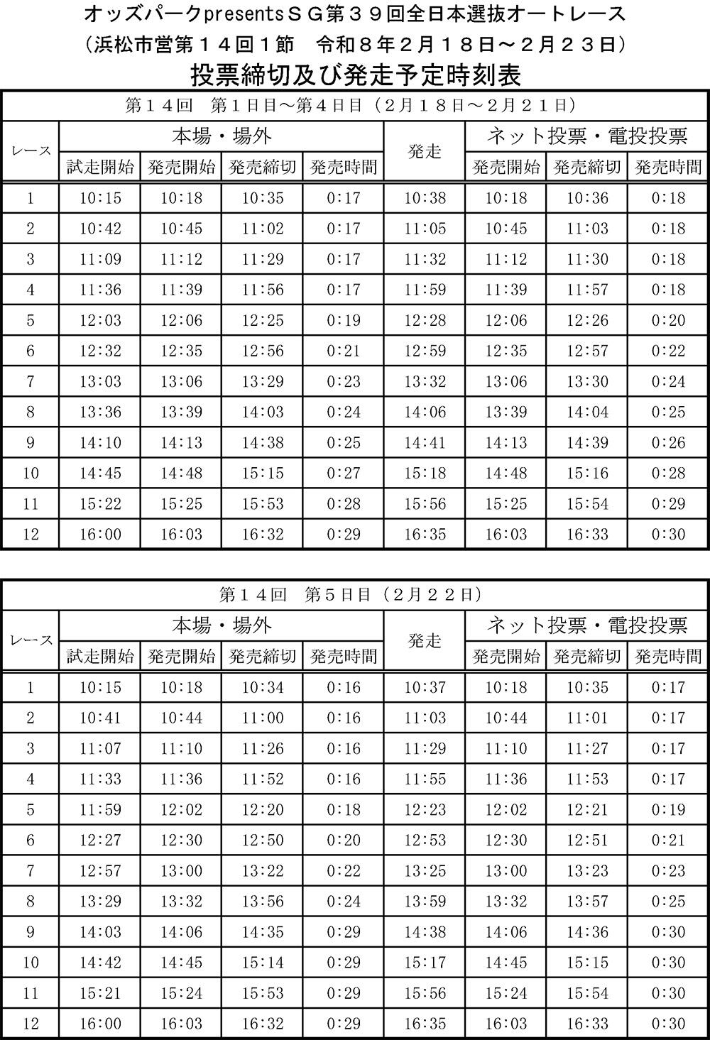 発走予定時刻表